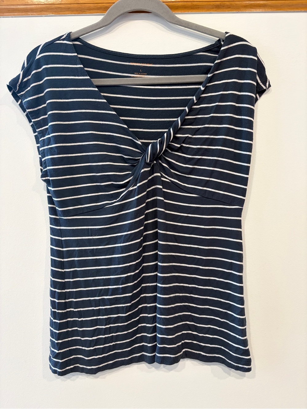 Banana Republic Navy and White Striped Knot-Front Sleeves Tank - Women’s Large